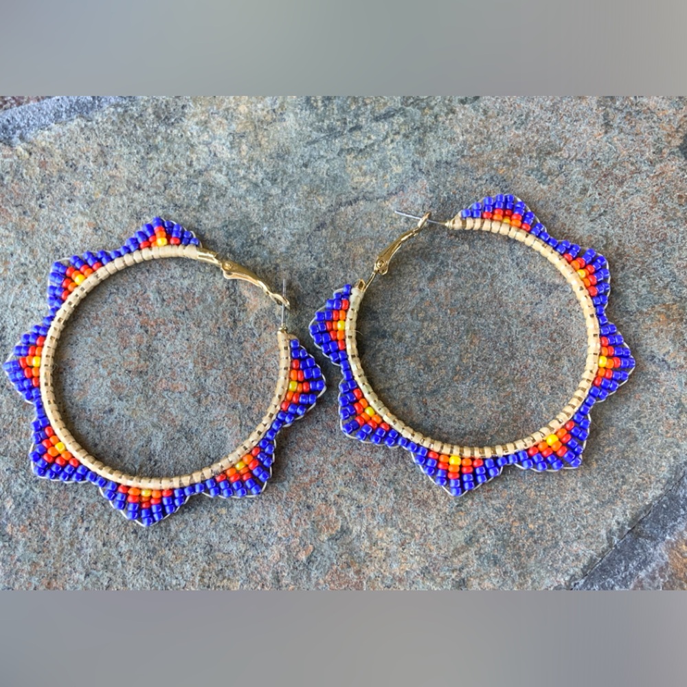 Beautiful Zuni Beaded Hoop Earrings - Picture 1 of 6